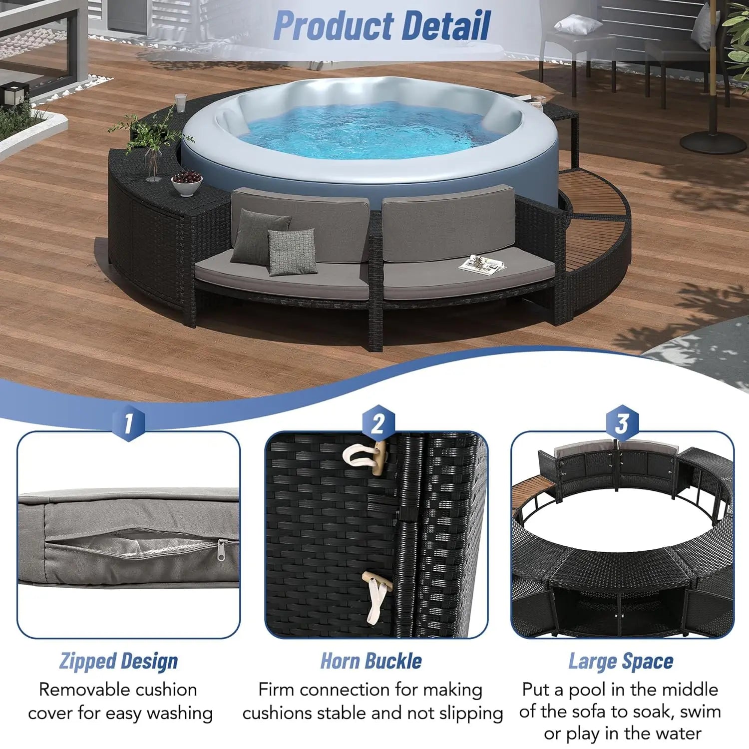 Rattan Patio Sofa Set with Storage & Cushions for Outdoor Garden Backyard