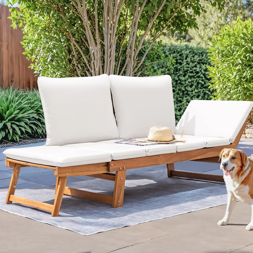 Convertible Acacia Wood Outdoor Daybed & Patio Sofa with Adjustable Armrests