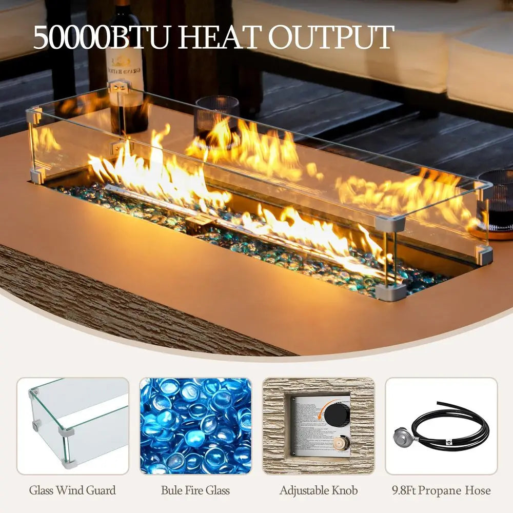 Modern 56-Inch Concrete Propane Fire Pit Table (50,000 BTU) with Hidden Tank Cover