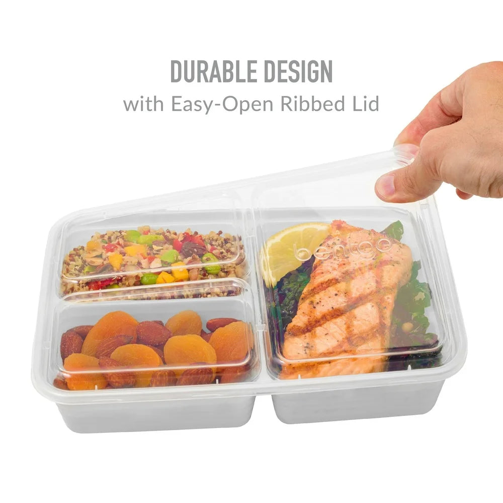 20-Piece Stackable Meal Prep Kit 3-Compartment Storage Containers with Lids