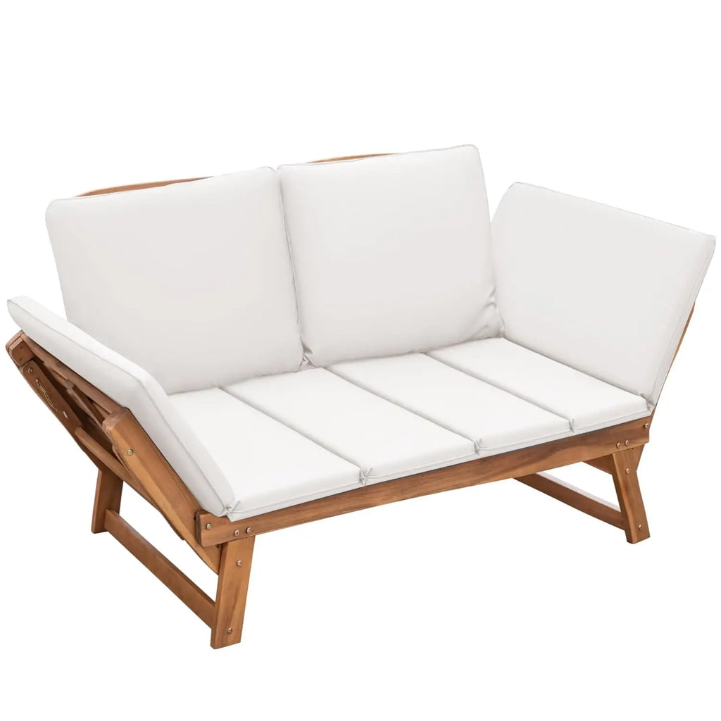 Convertible Acacia Wood Outdoor Daybed & Patio Sofa with Adjustable Armrests