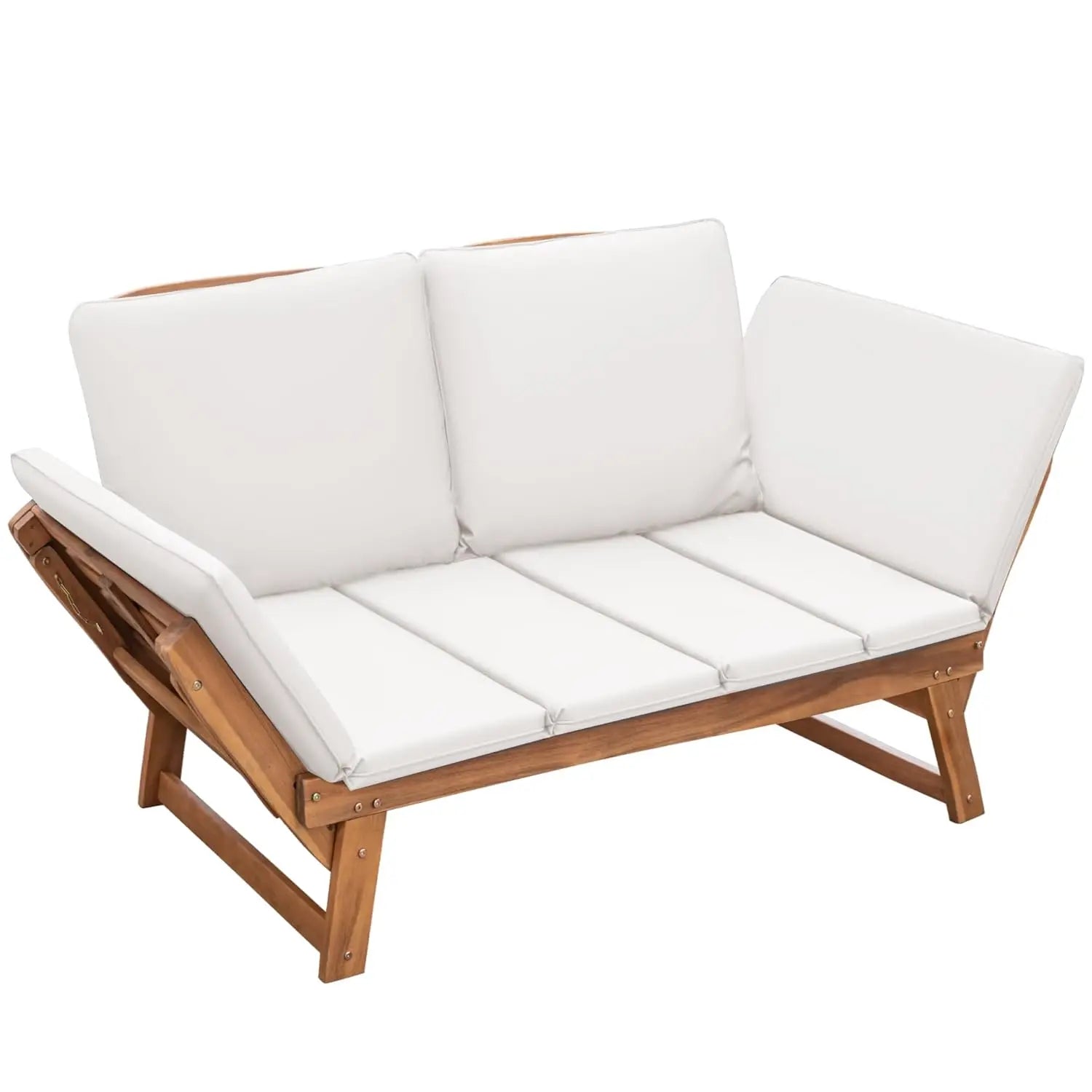 Convertible Acacia Wood Outdoor Daybed & Patio Sofa with Adjustable Armrests
