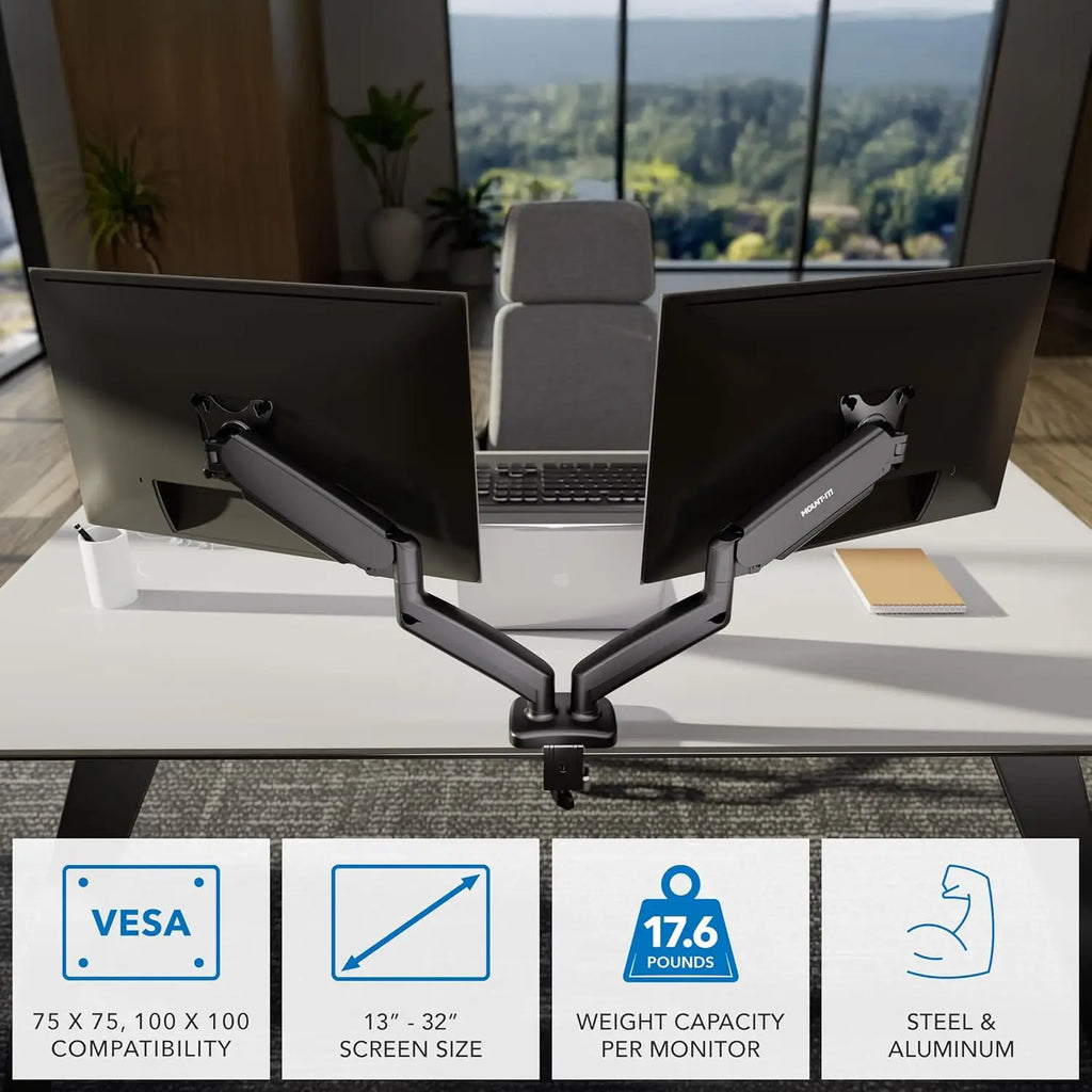 Dual Monitor Desk Mount with Full Motion Gas Spring Arms