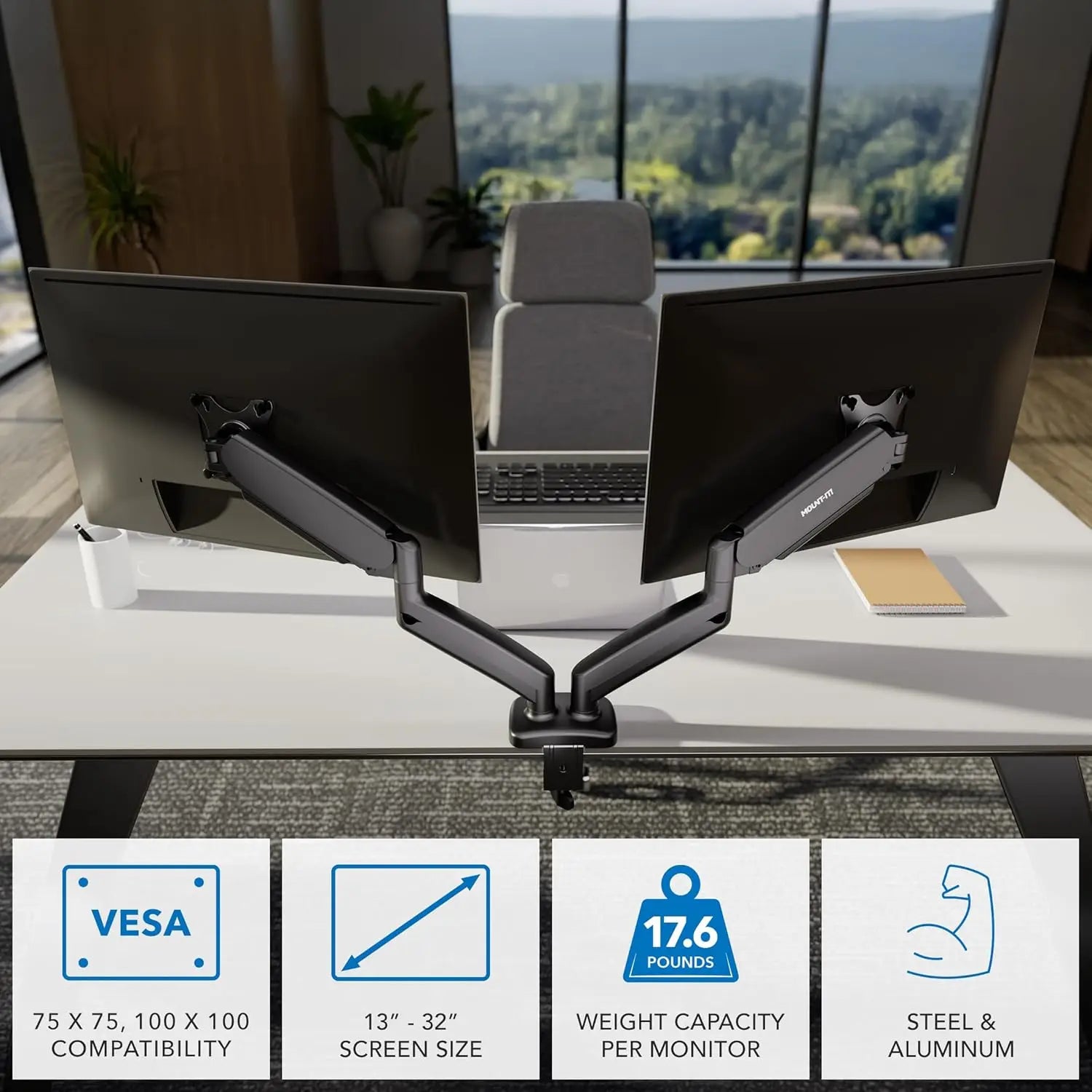 Dual Monitor Desk Mount with Full Motion Gas Spring Arms