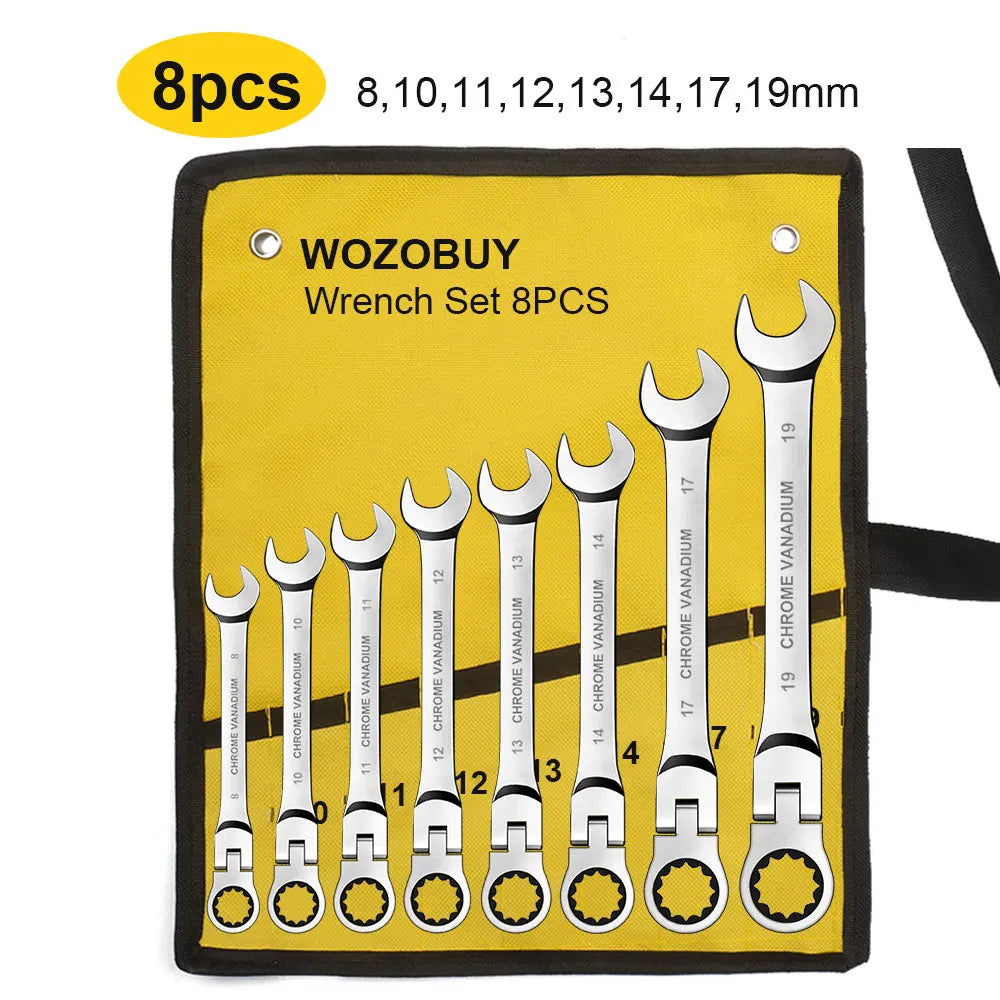 8pcs Durable Ratchet Wrench Set Metric 8-19mm