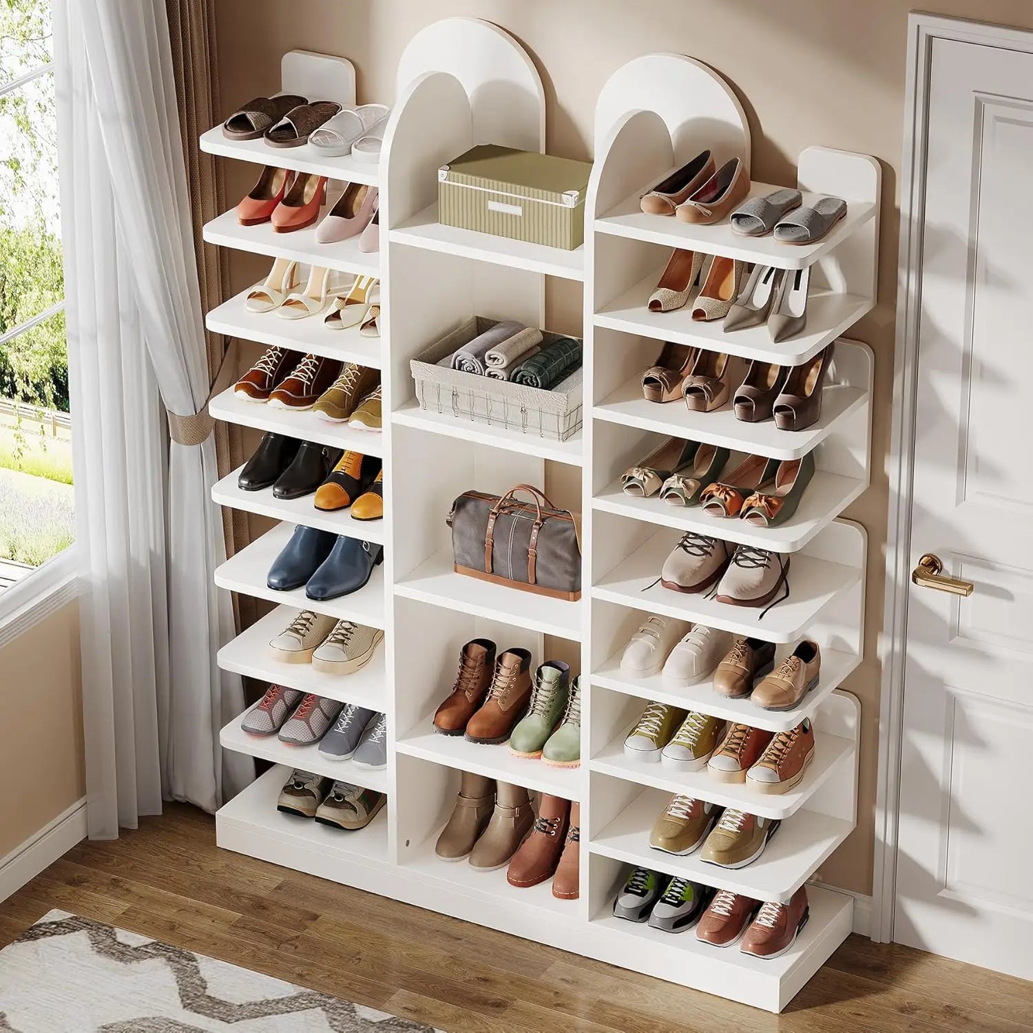 Premium 13-Tier Freestanding Tall Wooden Shoe Rack