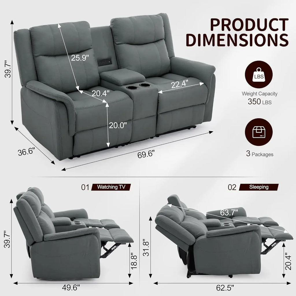 Reclining Loveseat with Console USB Port & Cup Holders 2-Seater Sofa