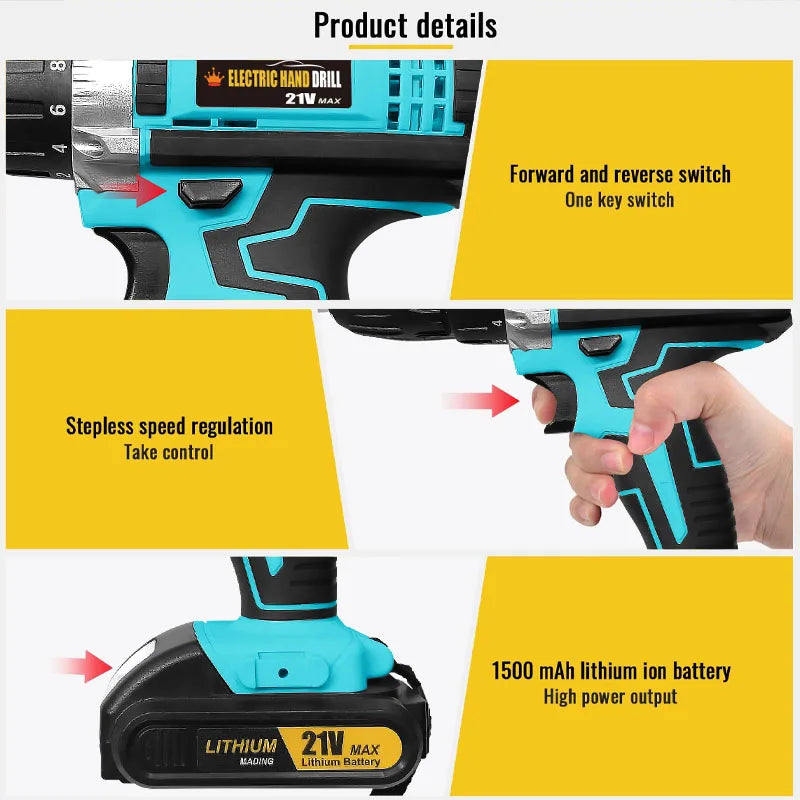 21V Cordless Drill Set with Lithium-Ion Battery