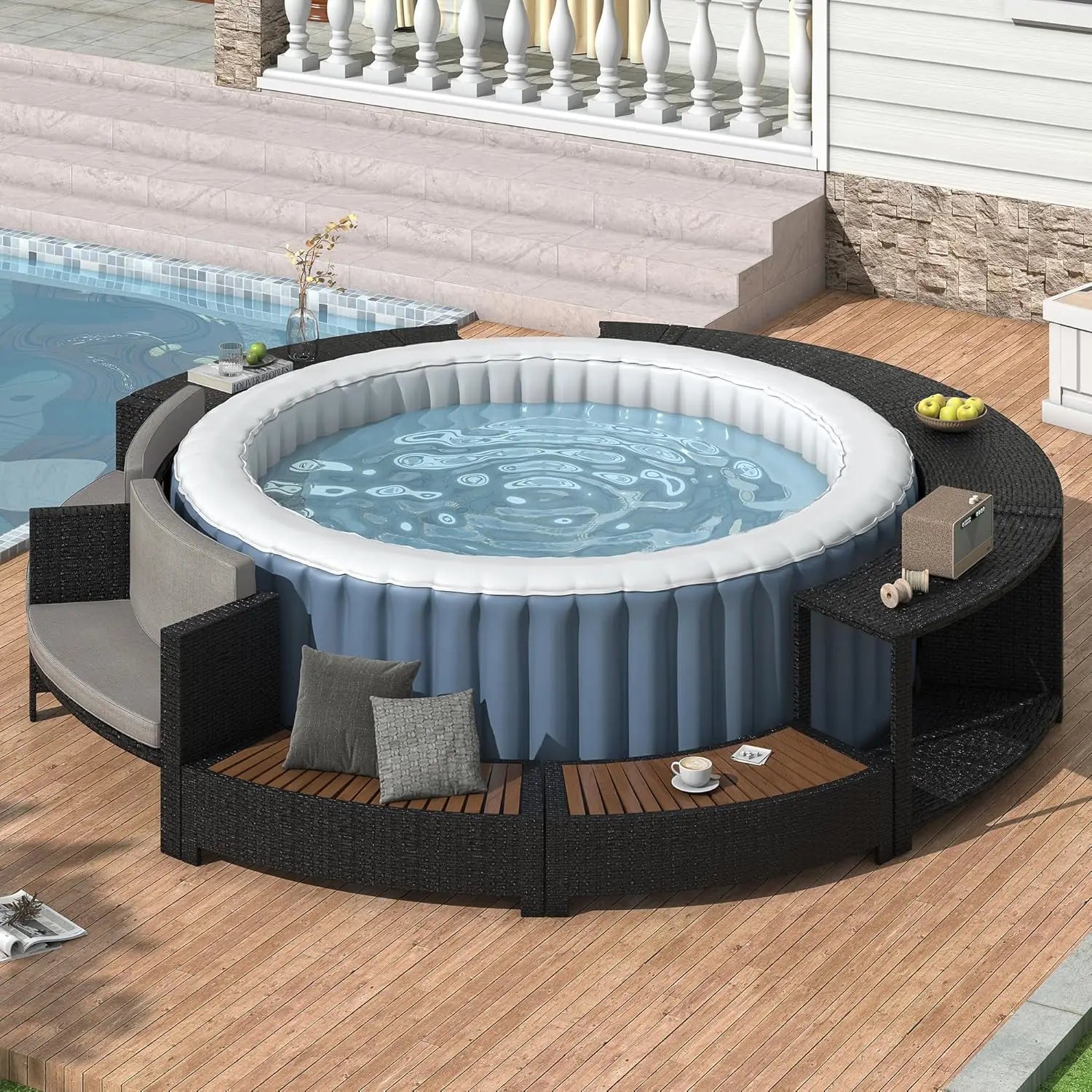 Rattan Patio Sofa Set with Storage & Cushions for Outdoor Garden Backyard