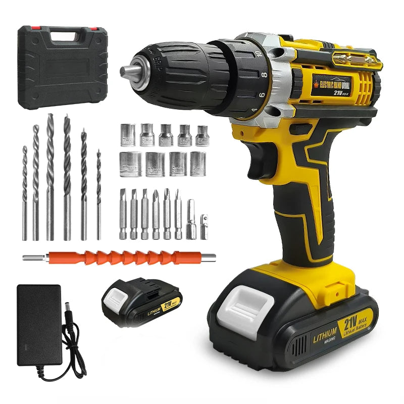 21V Cordless Drill Set with Lithium-Ion Battery