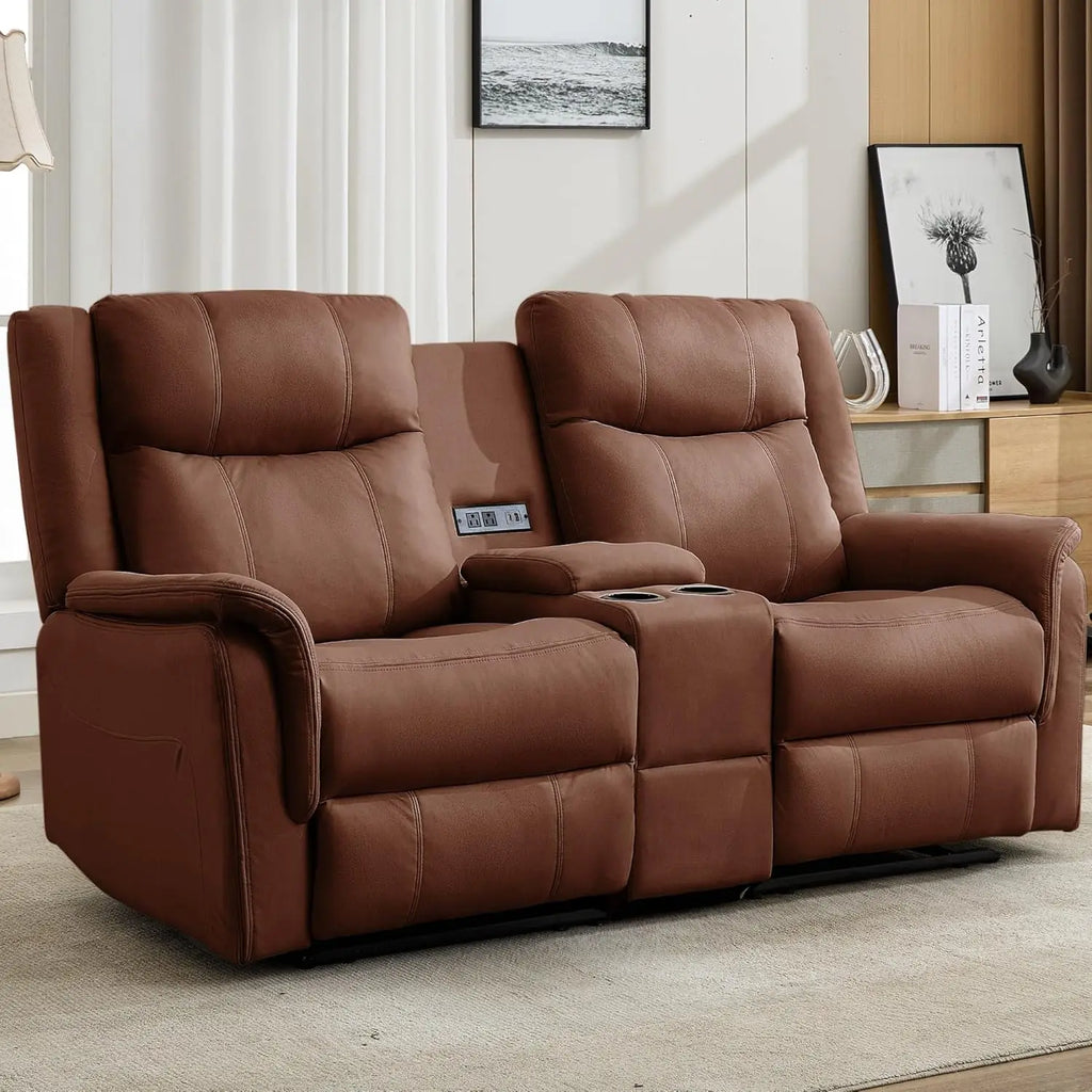 Reclining Loveseat with Console USB Port & Cup Holders 2-Seater Sofa