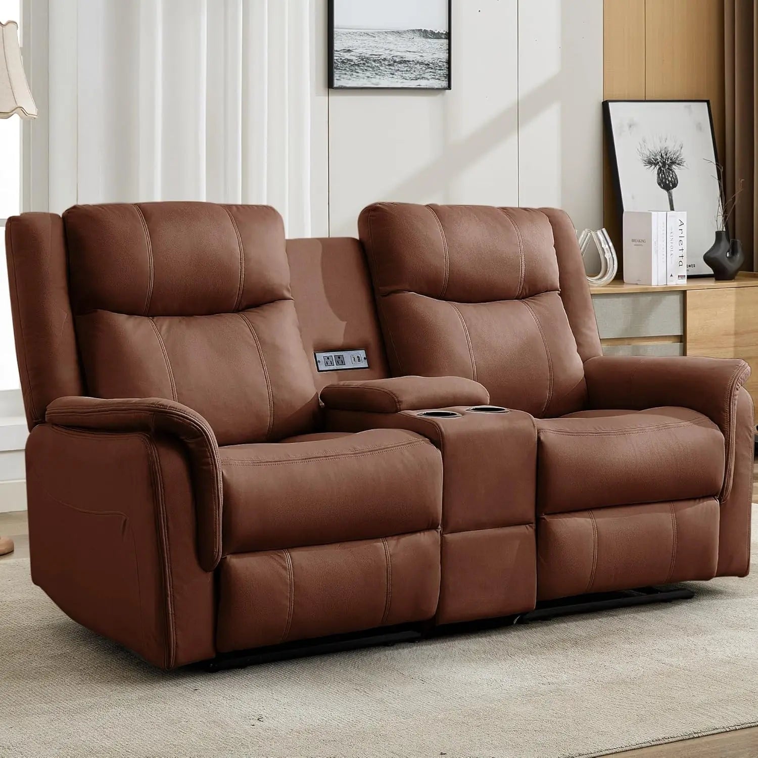 Reclining Loveseat with Console USB Port & Cup Holders 2-Seater Sofa