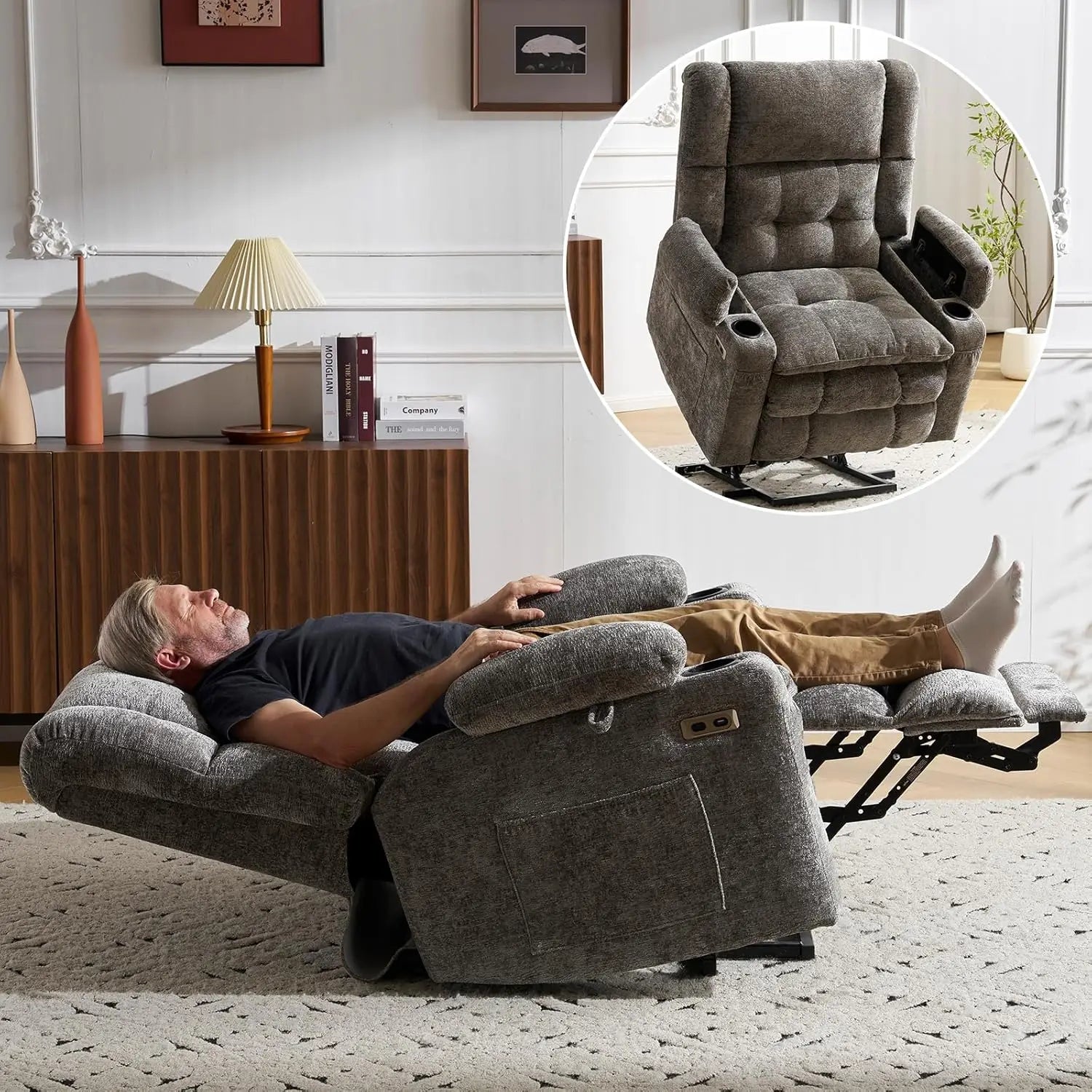 Power Lift Recliner Chair for Elderly with Massage and Heat, Dual Motor Electric Lift Chair with Arm Storage