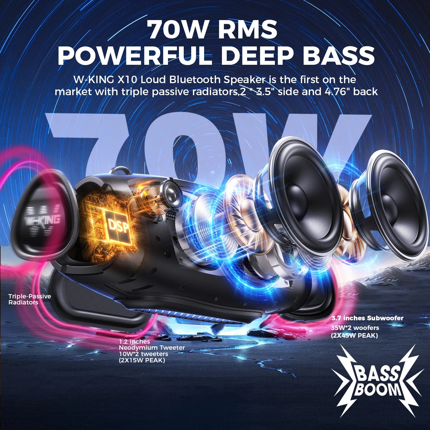 Waterproof Portable Bluetooth Subwoofer Speaker