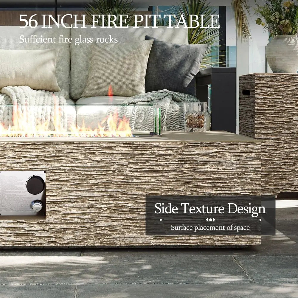 Modern 56-Inch Concrete Propane Fire Pit Table (50,000 BTU) with Hidden Tank Cover