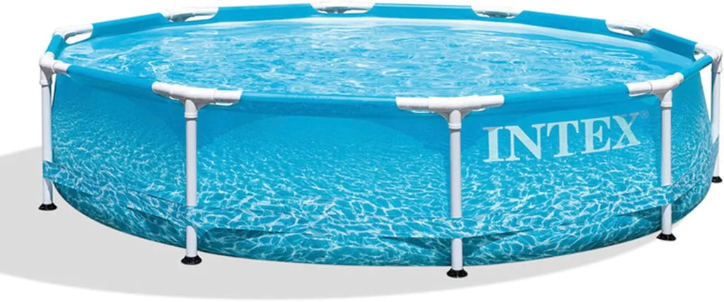 Large Round Above Ground Swimming Pool with Reinforced Sidewalls and Metal Frame.