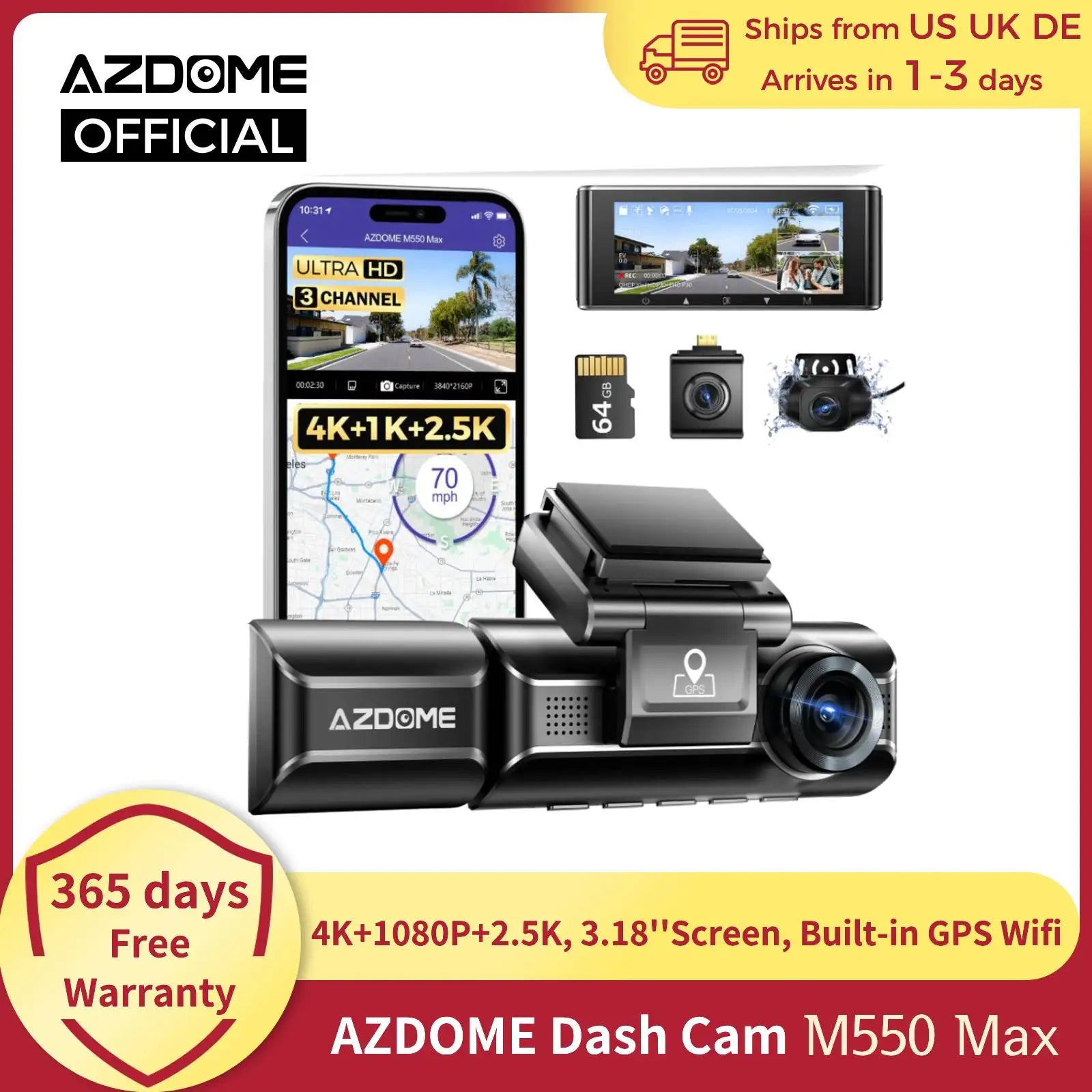 4K Dash Cam w/Rear Cam