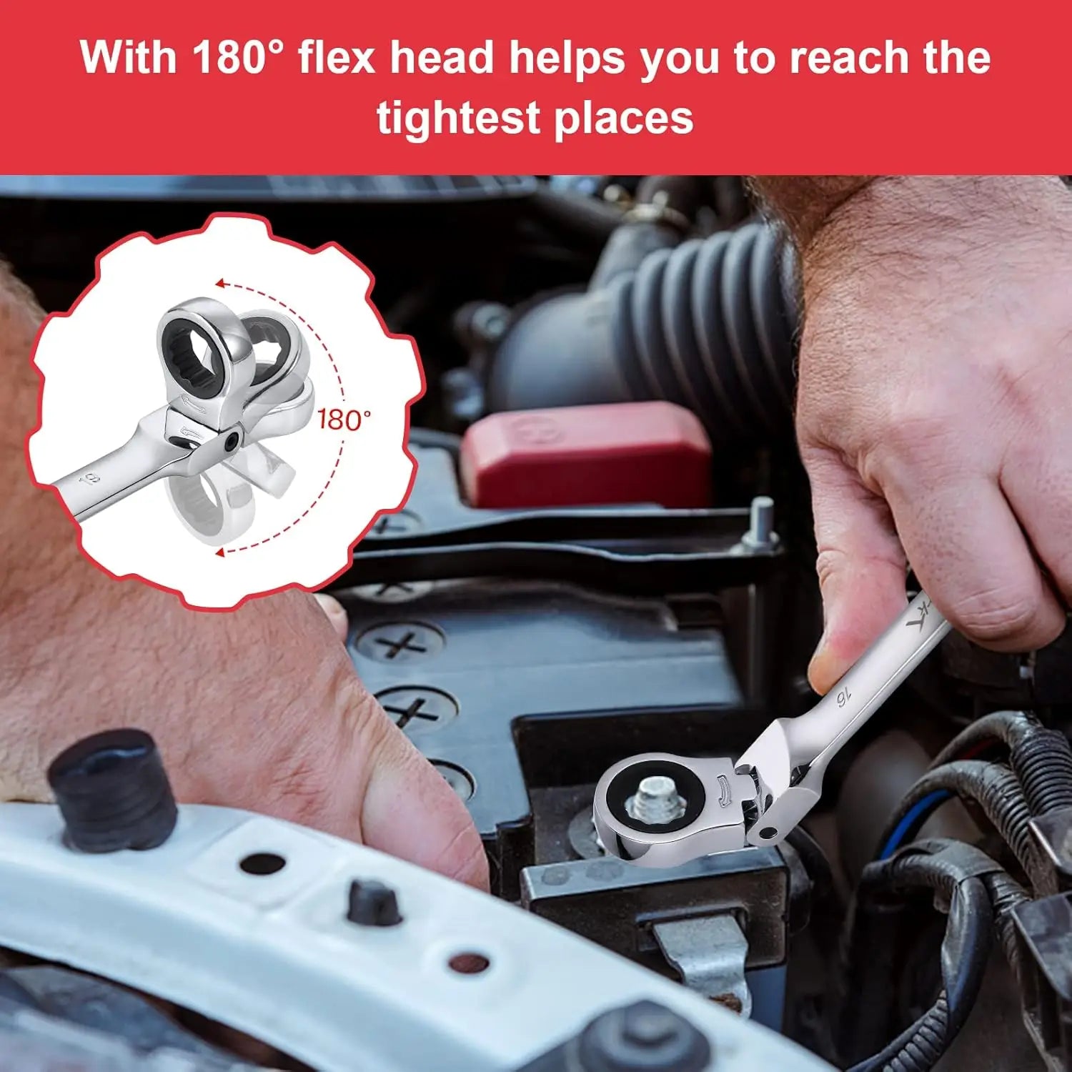 12-Piece Flex-Head Wrench Set, Ratcheting Combination Set, Metric 8-19mm