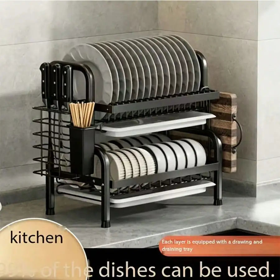 Multi-Functional Large Capacity Dish Rack With Drainer