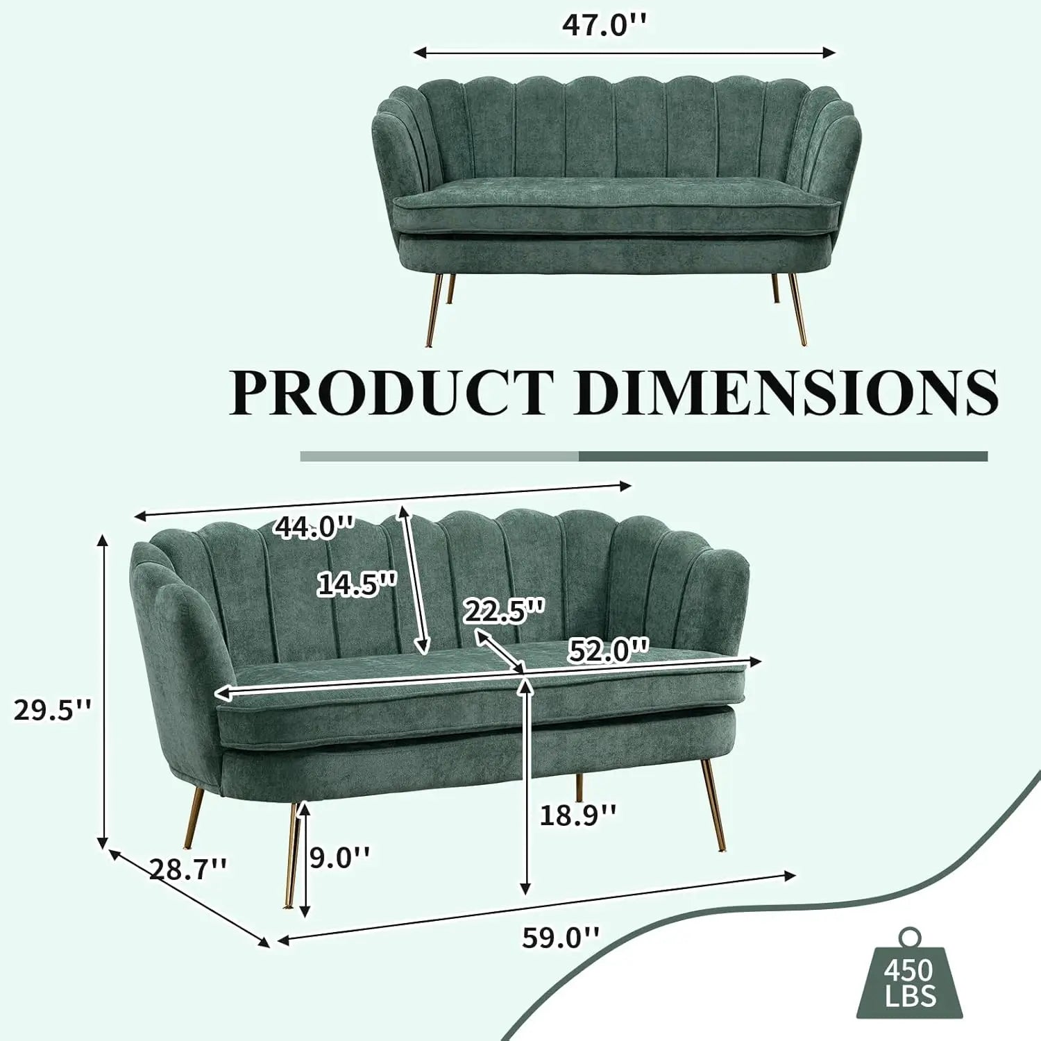 59" Chenille Upholstered Loveseat with Gold Metal Legs