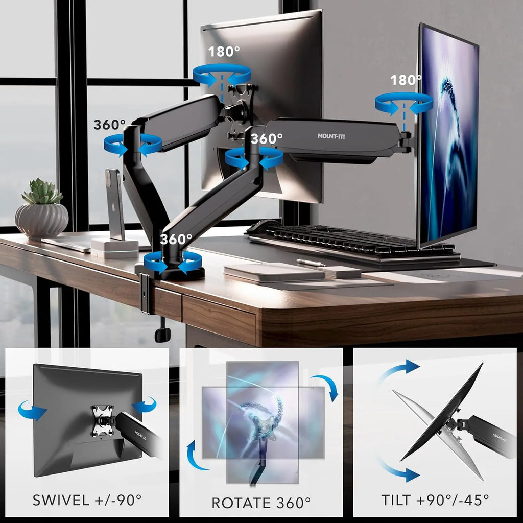 Dual Monitor Desk Mount with Full Motion Gas Spring Arms