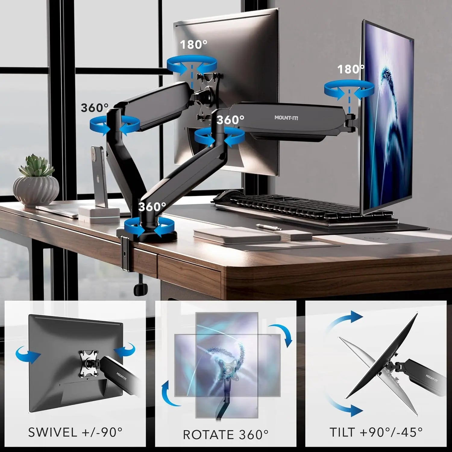 Dual Monitor Desk Mount with Full Motion Gas Spring Arms