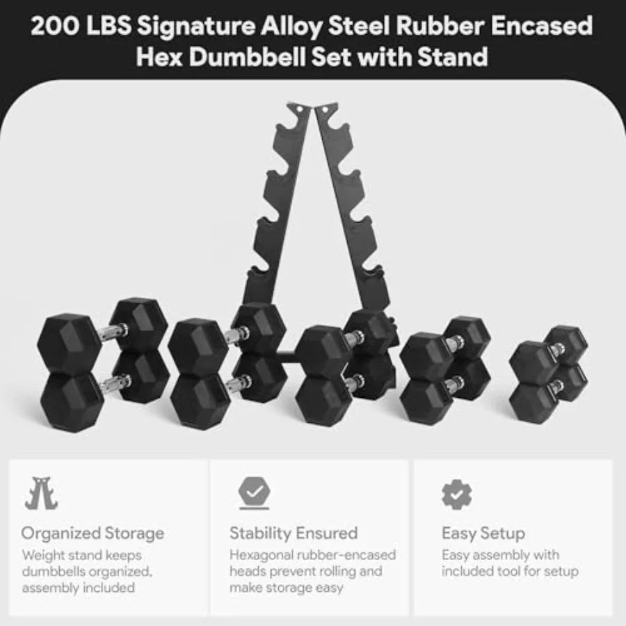 Professional Rubber-Coated Hex Dumbbell Set with A-Frame Rack