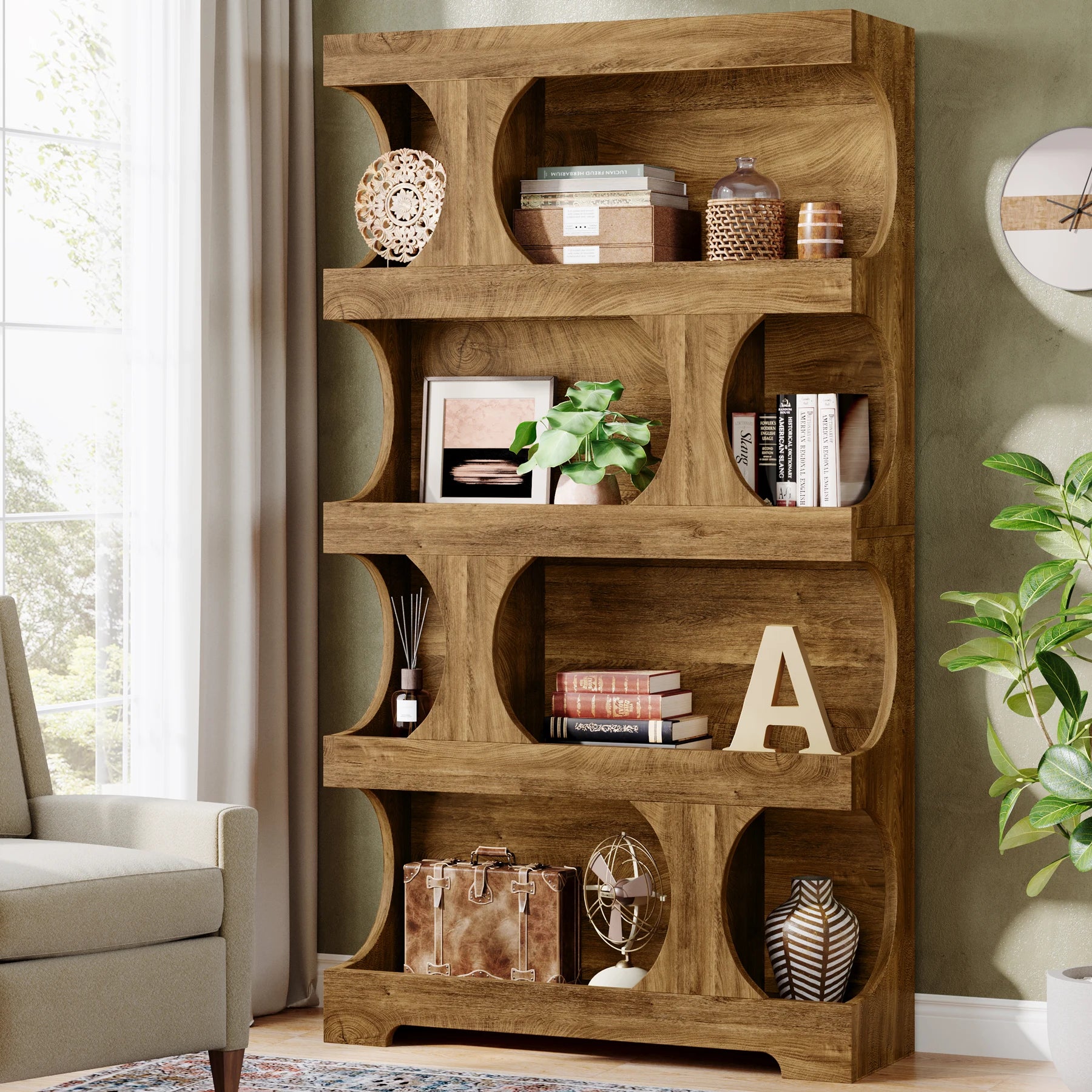 Tribesigns 71" Tall S-Shaped 4-Tier Bookcase