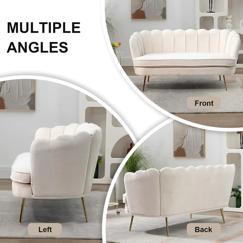 59" Chenille Upholstered Loveseat with Gold Metal Legs