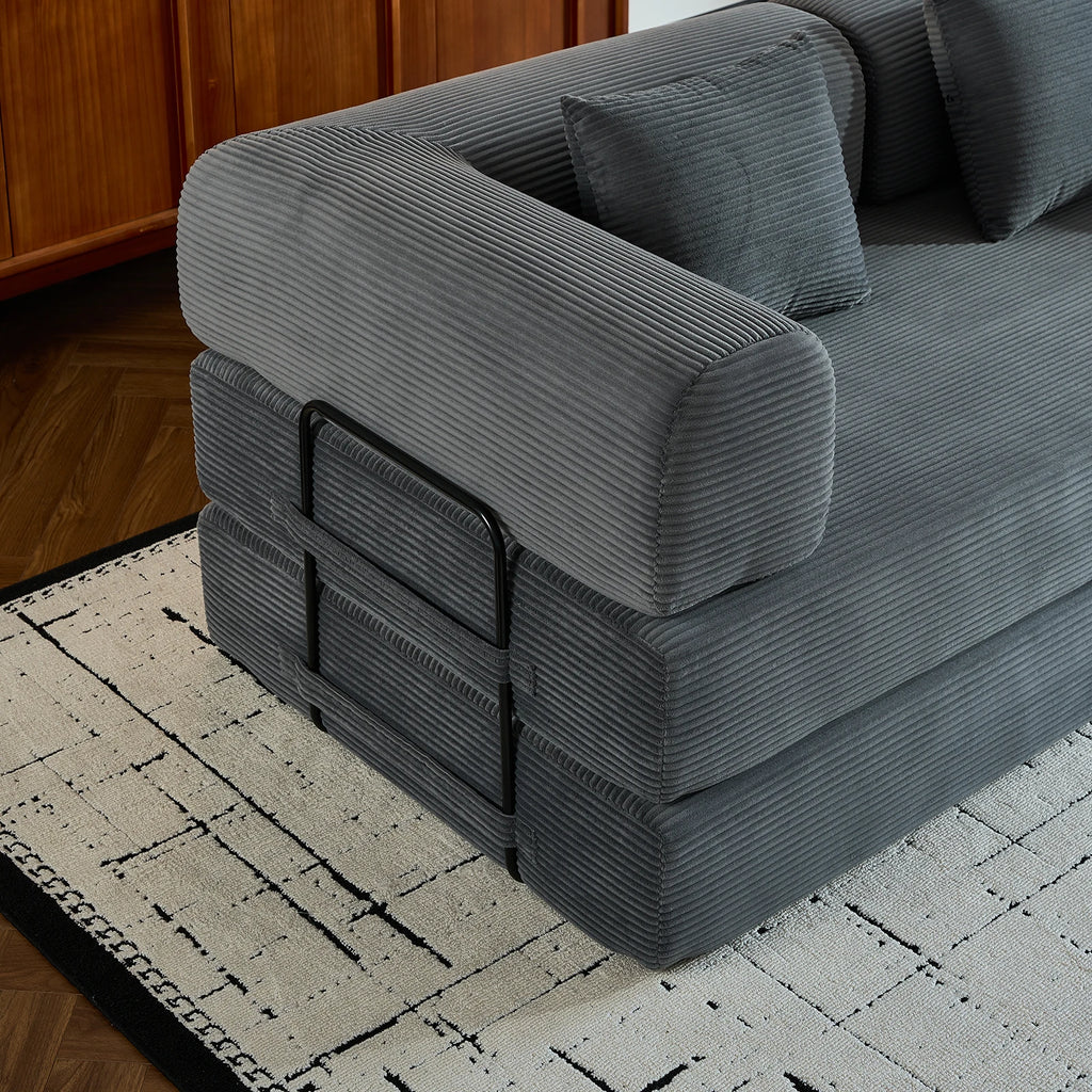 Folding Convertible Sofa Bed, Oversized Corduroy Futon Floor Couch, Boneless Loveseat for Small Spaces