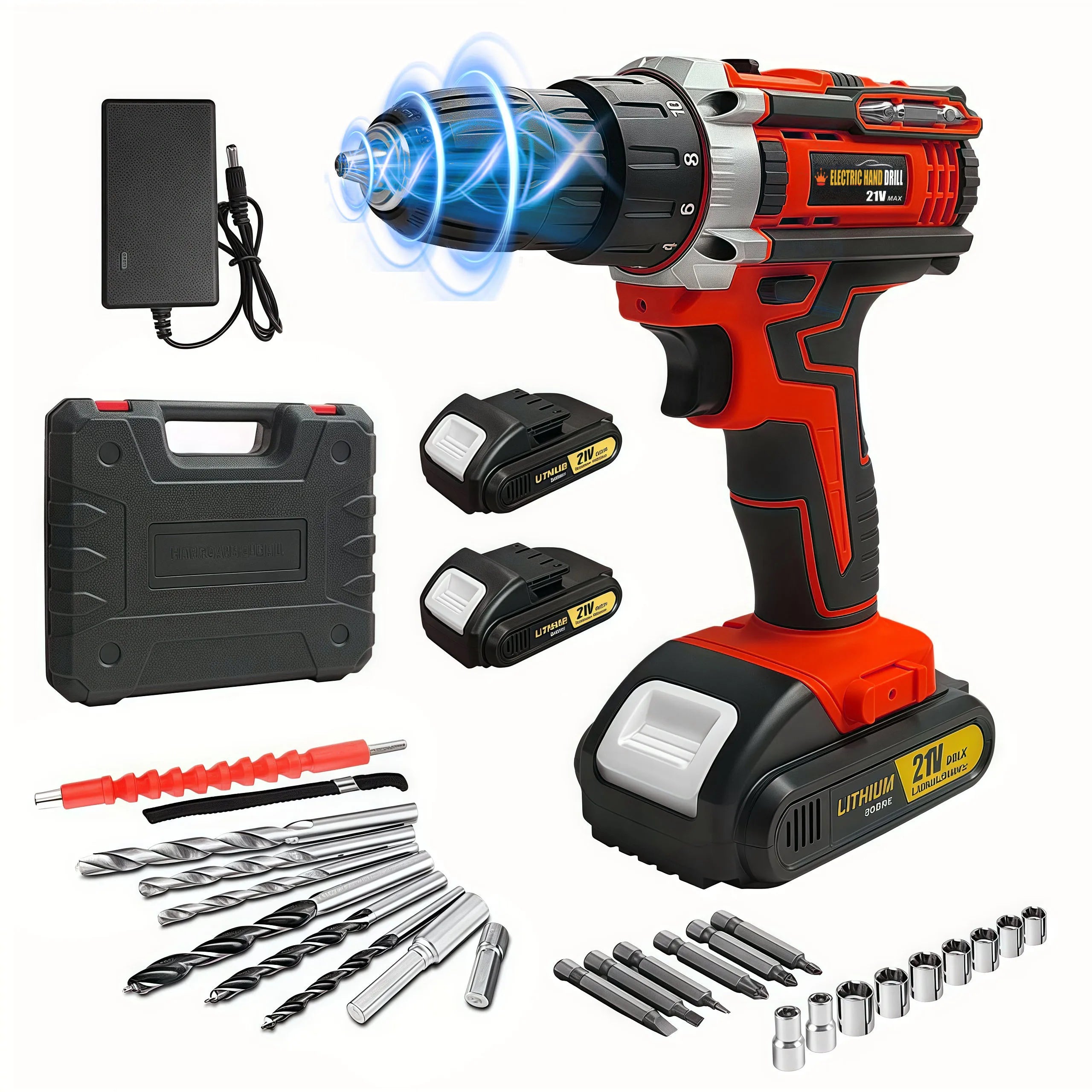 21V Cordless Drill Set with Lithium-Ion Battery