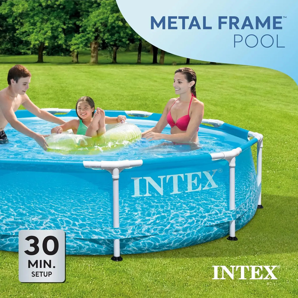 Large Round Above Ground Swimming Pool with Reinforced Sidewalls and Metal Frame.