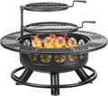 36-Inch Outdoor Wood Burning Fire Pit with 2 Adjustable BBQ Cooking Grills, Heavy Duty 3-in-1 Patio Firepit Table with Mesh Lid