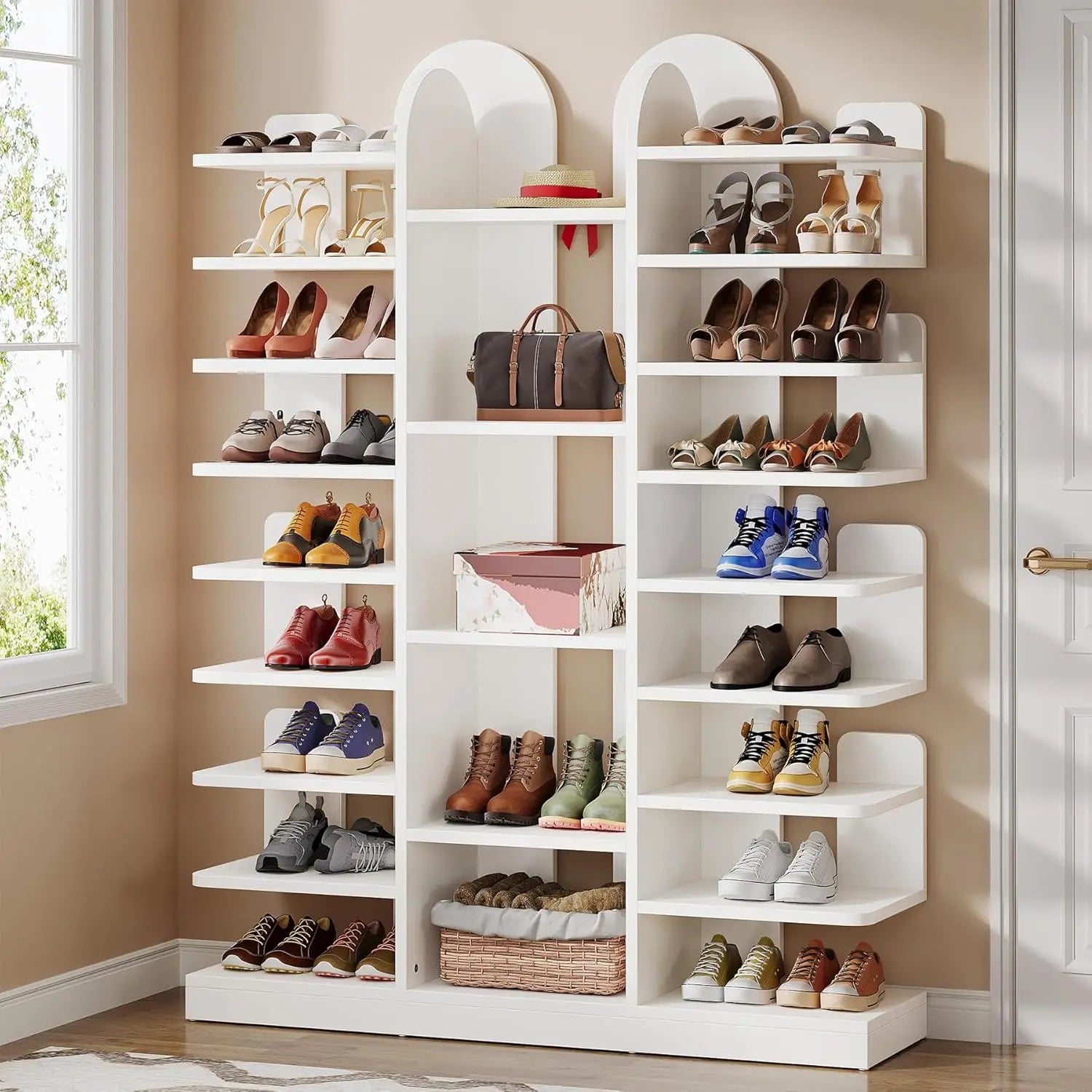 Premium 13-Tier Freestanding Tall Wooden Shoe Rack