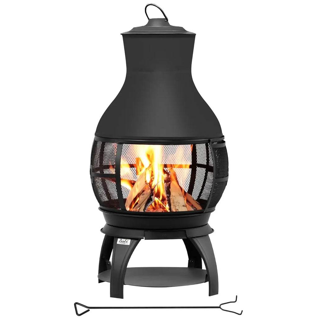 Outdoor Wood Burning Chiminea Fire Pit – 36" Rustic Patio Fireplace with Mesh Screen and Rain Cap