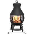 Outdoor Wood Burning Chiminea Fire Pit – 36" Rustic Patio Fireplace with Mesh Screen and Rain Cap