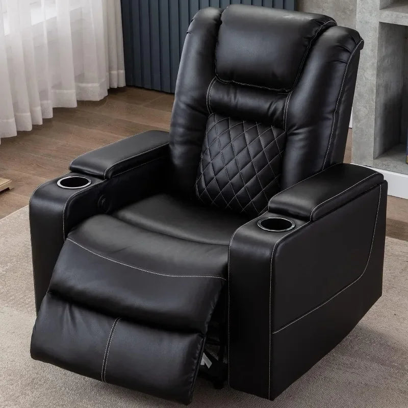 Electric Power Recliner Chair with USB Ports and Cup Holders, Breathable Leather Home Theater Seating