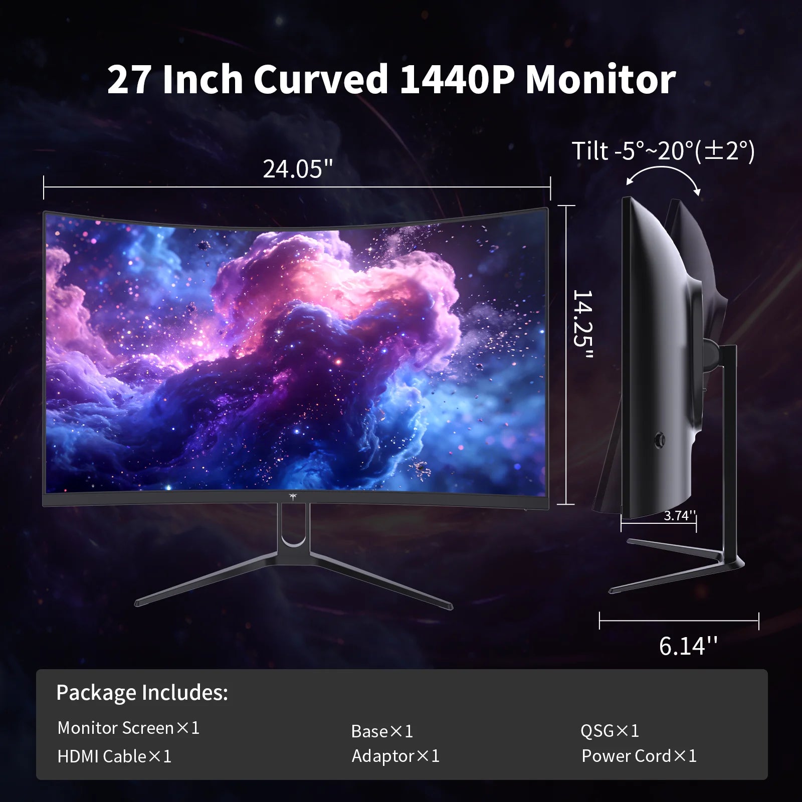 KTC 27" Curved Gaming Monitor (H27S5C) | 1440P QHD 144Hz 1500R Fast Gaming Display