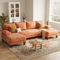 U-Shaped Sectional Couch Double Chaise Chenille Upholstery