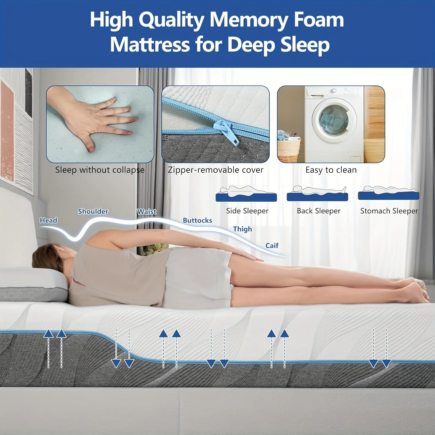 Extra Firm Queen Size Mattress, 8/10 inch
