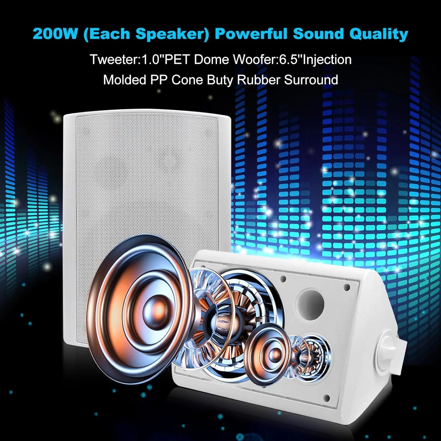 400W Indoor Outdoor Wall Mount Bluetooth Speakers