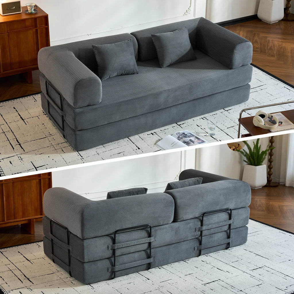 Folding Convertible Sofa Bed, Oversized Corduroy Futon Floor Couch, Boneless Loveseat for Small Spaces