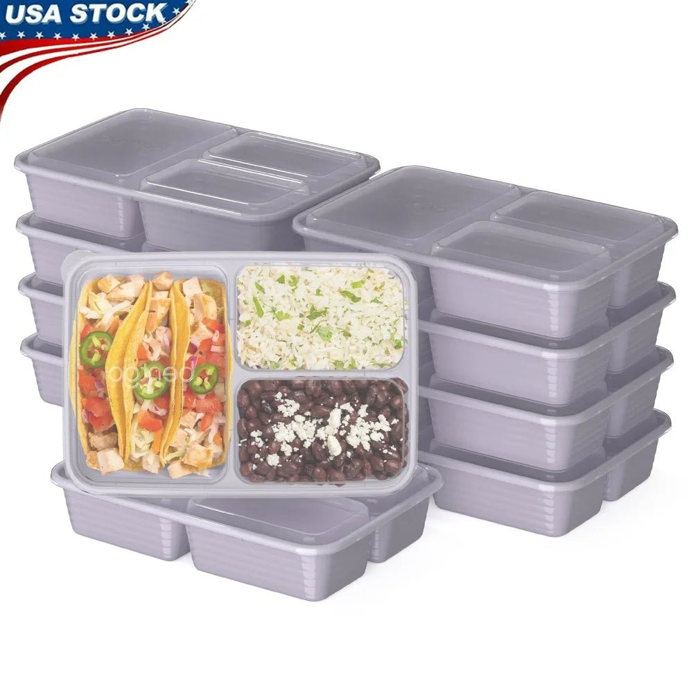 20-Piece Stackable Meal Prep Kit 3-Compartment Storage Containers with Lids