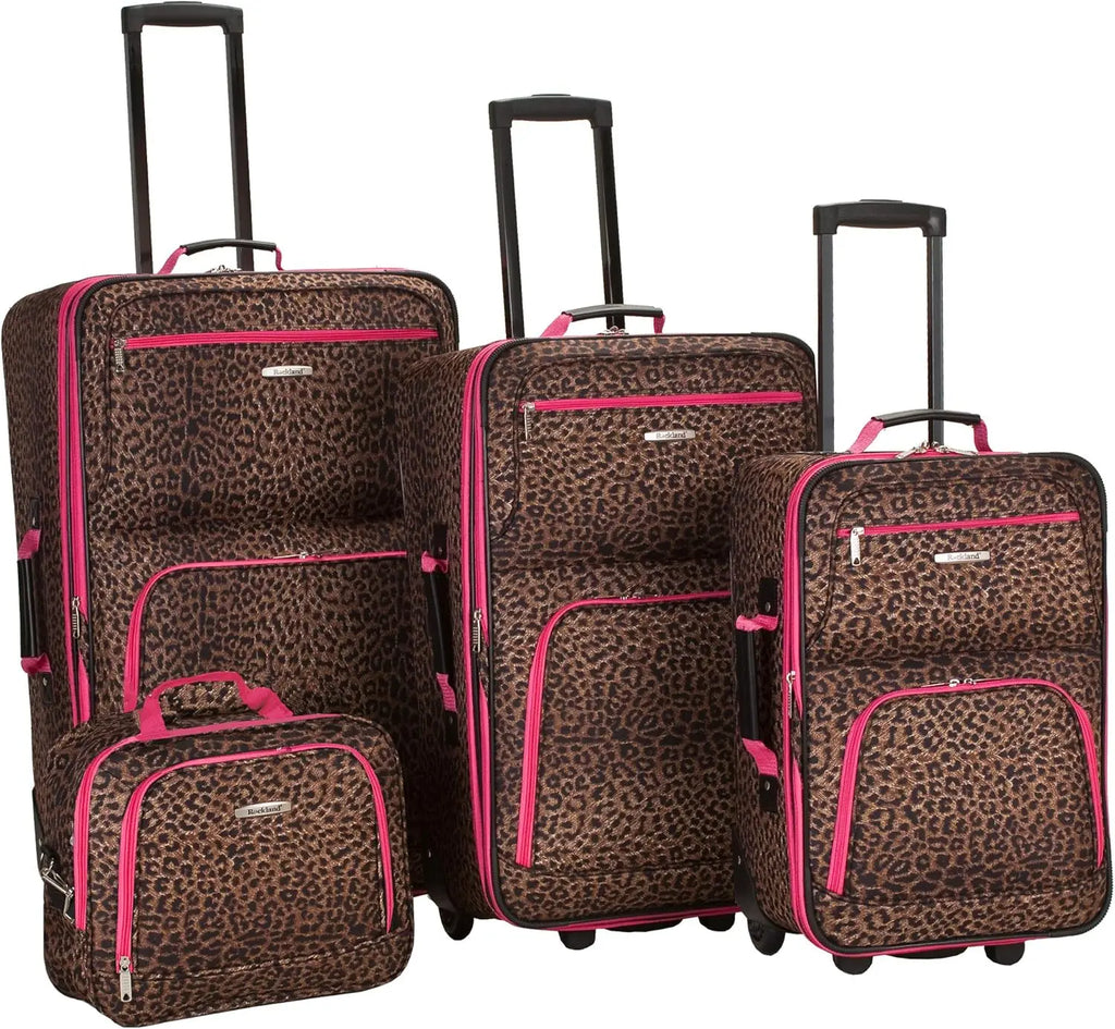 Pink Leopard 4-Piece Luggage Set with Tote