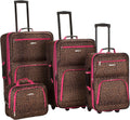 Pink Leopard 4-Piece Luggage Set with Tote