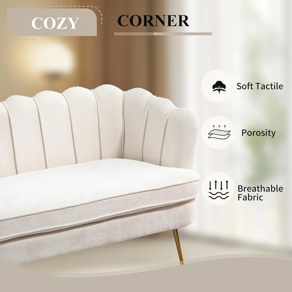59" Chenille Upholstered Loveseat with Gold Metal Legs