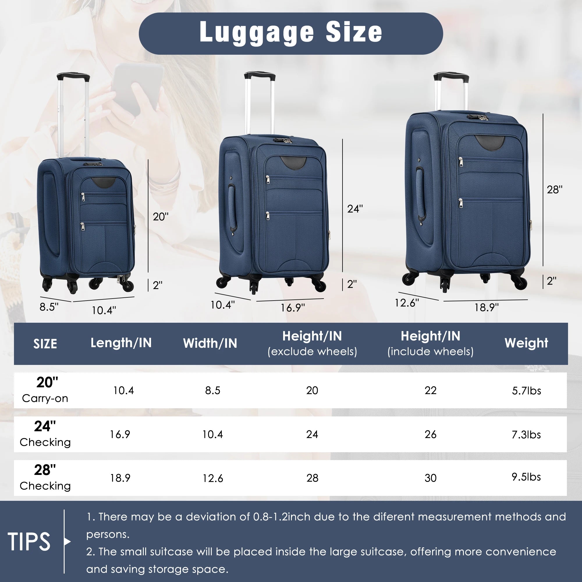 Softside Luggage Expandable 5 Piece Set with Duffel Bag