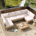 Luxury 7-Piece PE Rattan Patio Sectional Set – All-Weather Outdoor Furniture with Matching Table & Plush Cushions