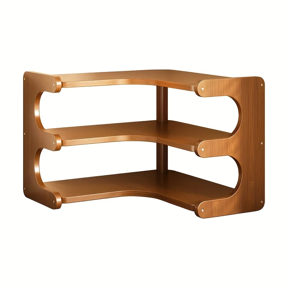 Multi-Tier Bamboo Corner Desk Shelf
