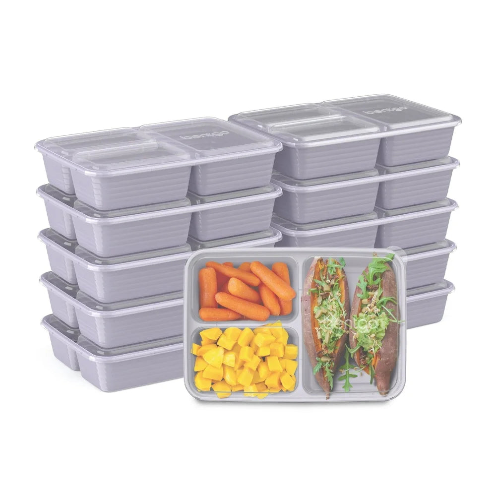 20-Piece Stackable Meal Prep Kit 3-Compartment Storage Containers with Lids